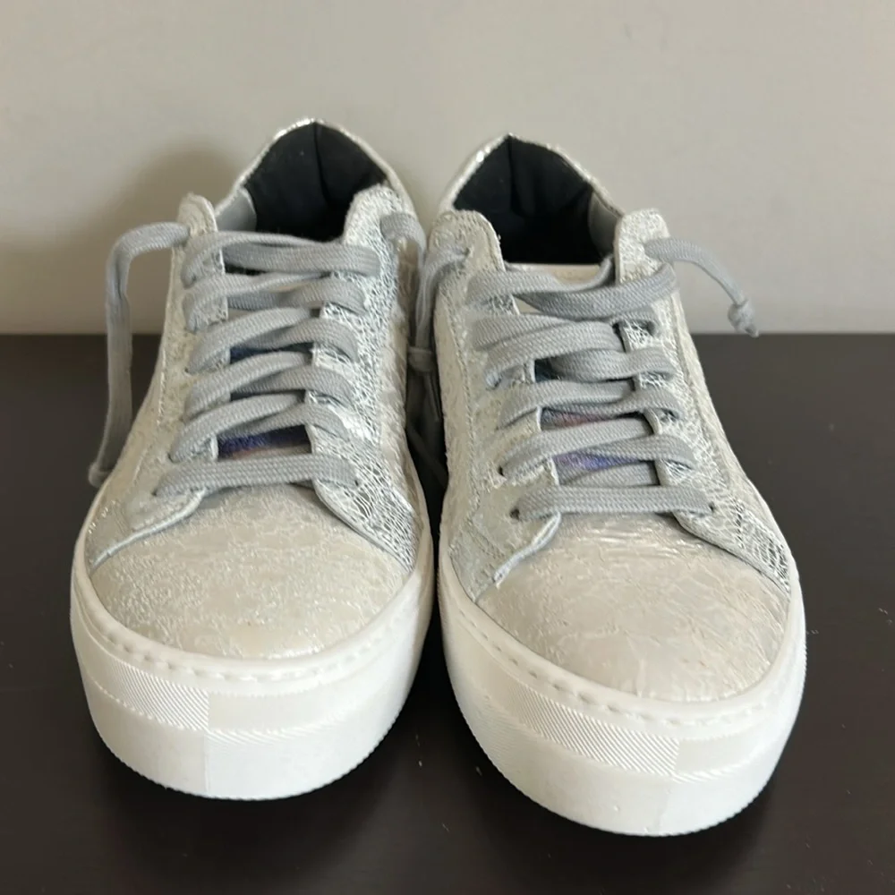 P448 Thea Leather Lifestyle Casual And Fashion Sneakers White Silver Sz 41 US 11